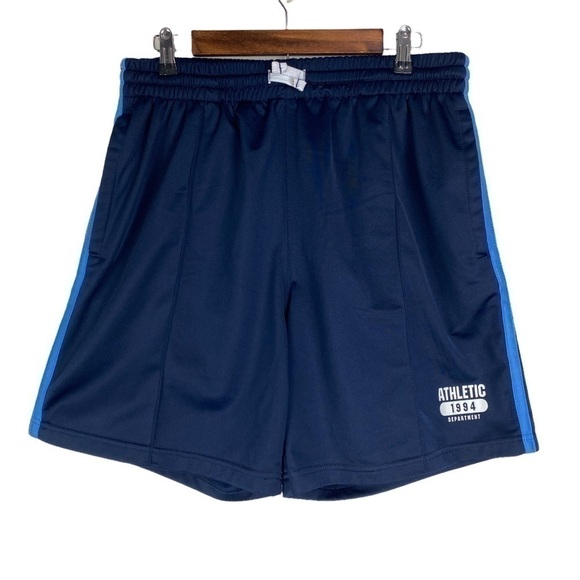 Athletic Works Blue Drawstring Shorts Men's Large Side Stripes Elastic Waistband - Picture 1 of 7